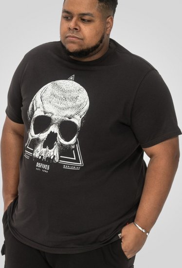 D555 Hucknall Skull Monochrome Printed Crew Neck T-shirt Washed Black - T-paidat - Isot T-paidat 2XL – 14XL