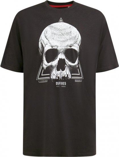 D555 Hucknall Skull Monochrome Printed Crew Neck T-shirt Washed Black - T-paidat - Isot T-paidat 2XL – 14XL