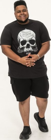 D555 Hucknall Skull Monochrome Printed Crew Neck T-shirt Washed Black - T-paidat - Isot T-paidat 2XL – 14XL