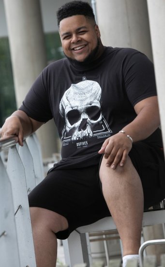 D555 Hucknall Skull Monochrome Printed Crew Neck T-shirt Washed Black - T-paidat - Isot T-paidat 2XL – 14XL