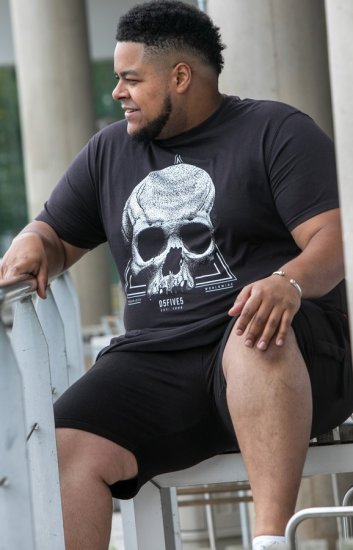 D555 Hucknall Skull Monochrome Printed Crew Neck T-shirt Washed Black - T-paidat - Isot T-paidat 2XL – 14XL
