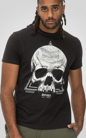 D555 Hucknall Skull Monochrome Printed Crew Neck T-shirt Washed Black - T-paidat - Isot T-paidat 2XL – 14XL