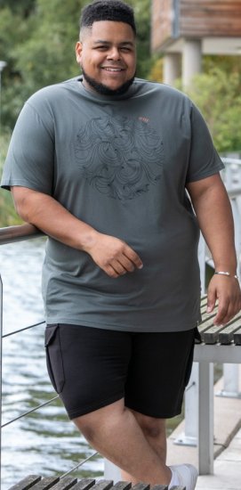 D555 Poole Circle Wave Printed Crew Neck T-shirt Khaki - T-paidat - Isot T-paidat 2XL – 14XL