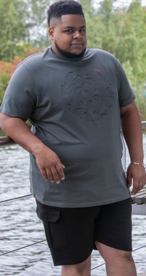 D555 Poole Circle Wave Printed Crew Neck T-shirt Khaki - T-paidat - Isot T-paidat 2XL – 14XL