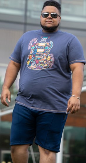 D555 Stockport Multi Coloured Guitar Printed T-Shirt Denim - T-paidat - Isot T-paidat 2XL – 14XL