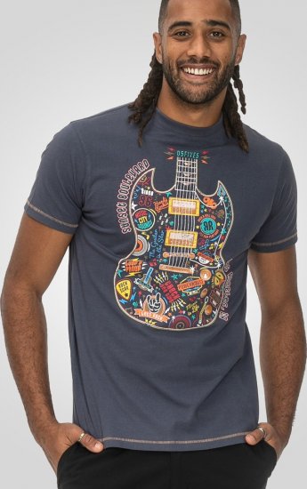 D555 Stockport Multi Coloured Guitar Printed T-Shirt Denim - T-paidat - Isot T-paidat 2XL – 14XL