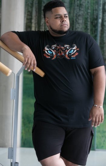 D555 Leamington Tiger Eyes Printed Crew Neck T-shirt Black - T-paidat - Isot T-paidat 2XL – 14XL