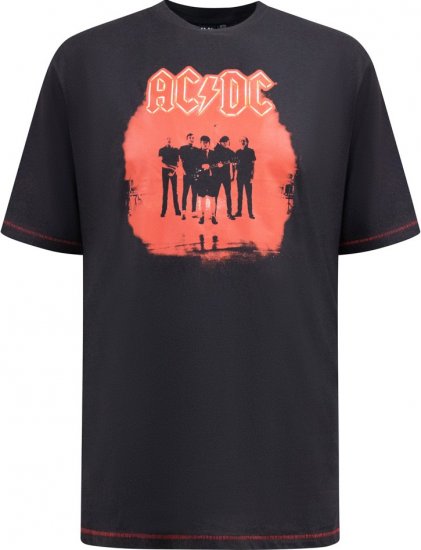 D555 Uxbridge Official ACDC Band Printed Crew Neck T-Shirt Washed Black - T-paidat - Isot T-paidat 2XL – 14XL