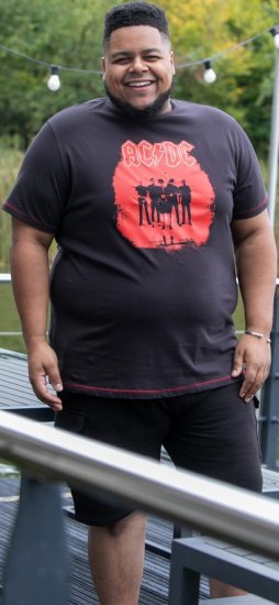 D555 Uxbridge Official AC/DC Band Printed Crew Neck T-Shirt Washed Black TALL SIZES - T-paidat - Isot T-paidat 2XL – 14XL