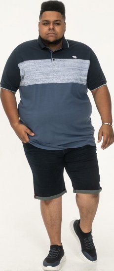 D555 Leeds Cut And Sew Polo With Jacquard Collar And Cuffs Navy - Pikeepaidat - Miesten isot pikeepaidat