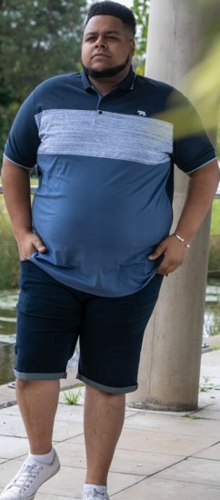 D555 Leeds Cut And Sew Polo With Jacquard Collar And Cuffs Navy - Pikeepaidat - Miesten isot pikeepaidat