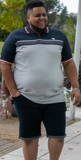 D555 Tipton Stripe Jacquard Short Sleeve Polo Navy - Pikeepaidat - Miesten isot pikeepaidat