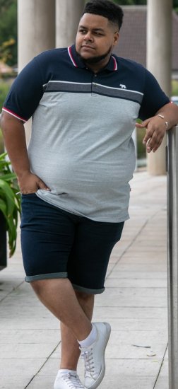 D555 Tipton Stripe Jacquard Short Sleeve Polo Navy - Pikeepaidat - Miesten isot pikeepaidat