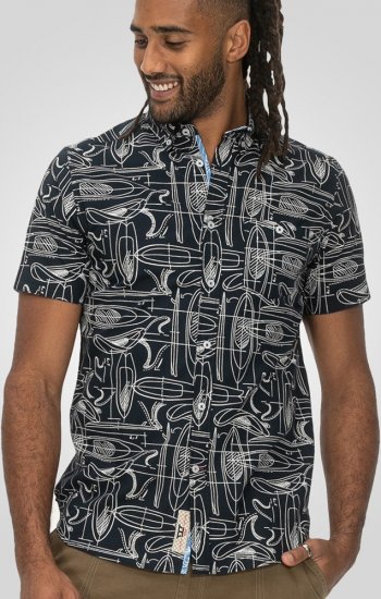 D555 Worthing Surf AOP Short Sleeve Button Down Collar Shirt Navy - Kauluspaidat - Miesten isot kauluspaidat 2XL – 8XL