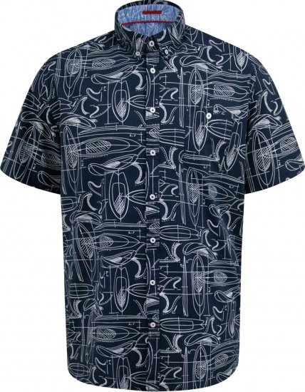 D555 Worthing Surf AOP Short Sleeve Button Down Collar Shirt Navy - Kauluspaidat - Miesten isot kauluspaidat 2XL – 8XL