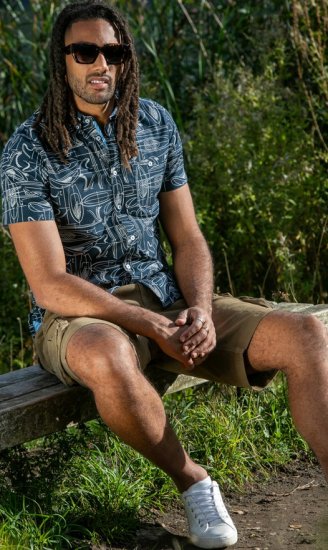 D555 Worthing Surf AOP Short Sleeve Button Down Collar Shirt Navy - Kauluspaidat - Miesten isot kauluspaidat 2XL – 8XL