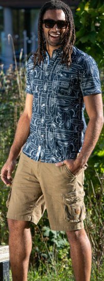 D555 Worthing Surf AOP Short Sleeve Button Down Collar Shirt Navy - Kauluspaidat - Miesten isot kauluspaidat 2XL – 8XL