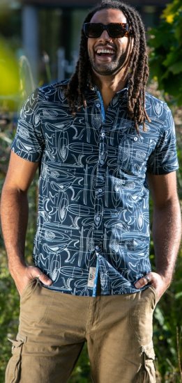 D555 Worthing Surf AOP Short Sleeve Button Down Collar Shirt Navy - Kauluspaidat - Miesten isot kauluspaidat 2XL – 8XL