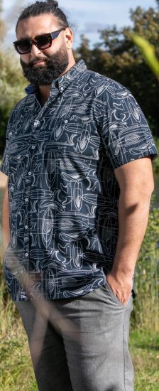 D555 Worthing Surf AOP Short Sleeve Button Down Collar Shirt Navy - Kauluspaidat - Miesten isot kauluspaidat 2XL – 8XL