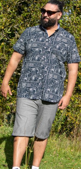 D555 Worthing Surf AOP Short Sleeve Button Down Collar Shirt Navy - Kauluspaidat - Miesten isot kauluspaidat 2XL – 8XL