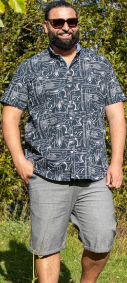 D555 Worthing Surf AOP Short Sleeve Button Down Collar Shirt Navy - Kauluspaidat - Miesten isot kauluspaidat 2XL – 8XL