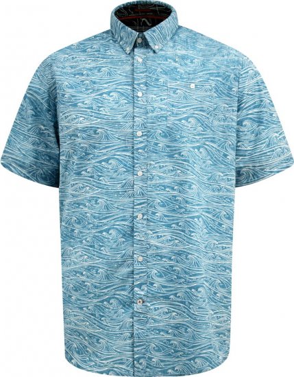 D555 Torquay AOP Short Sleeve Button Down Collar Shirt Blue Wave - Kauluspaidat - Miesten isot kauluspaidat 2XL – 8XL