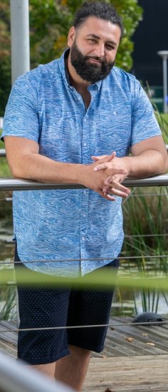 D555 Torquay AOP Short Sleeve Button Down Collar Shirt Blue Wave - Kauluspaidat - Miesten isot kauluspaidat 2XL – 8XL
