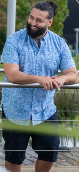 D555 Torquay AOP Short Sleeve Button Down Collar Shirt Blue Wave - Kauluspaidat - Miesten isot kauluspaidat 2XL – 8XL