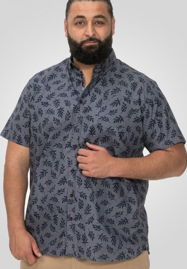 D555 Kettering Hawaiian Leaf AOP Short Sleeve Button Down Collar Shirt Denim - Kauluspaidat - Miesten isot kauluspaidat 2XL – 8XL