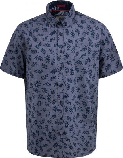 D555 Kettering Hawaiian Leaf AOP Short Sleeve Button Down Collar Shirt Denim - Kauluspaidat - Miesten isot kauluspaidat 2XL – 8XL
