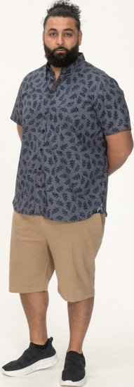D555 Kettering Hawaiian Leaf AOP Short Sleeve Button Down Collar Shirt Denim - Kauluspaidat - Miesten isot kauluspaidat 2XL – 8XL