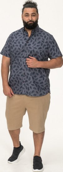 D555 Kettering Hawaiian Leaf AOP Short Sleeve Button Down Collar Shirt Denim - Kauluspaidat - Miesten isot kauluspaidat 2XL – 8XL