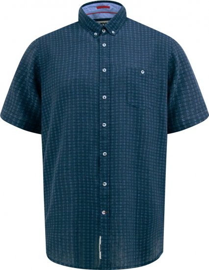 D555 Pontefract Jacquard Linen Mix Short Sleeve Shirt With Button Down Navy - Kauluspaidat - Miesten isot kauluspaidat 2XL – 8XL