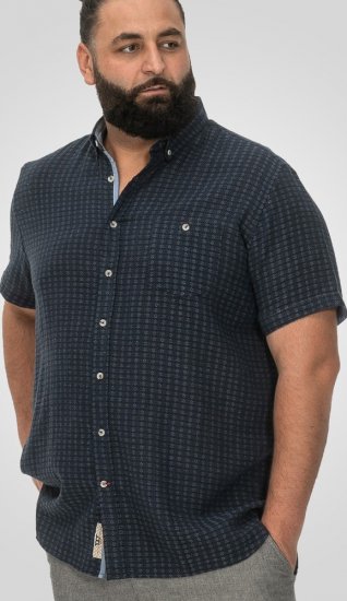 D555 Pontefract Jacquard Linen Mix Short Sleeve Shirt With Button Down Navy - Kauluspaidat - Miesten isot kauluspaidat 2XL – 8XL