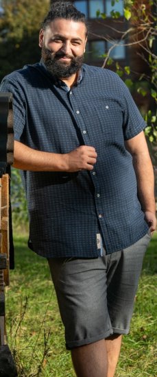 D555 Pontefract Jacquard Linen Mix Short Sleeve Shirt With Button Down Navy - Kauluspaidat - Miesten isot kauluspaidat 2XL – 8XL