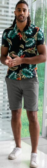 D555 Selby Hawaiian AOP Short Sleeve Revere Collar Shirt Black - Kauluspaidat - Miesten isot kauluspaidat 2XL – 8XL