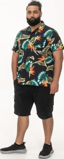D555 Selby Hawaiian AOP Short Sleeve Revere Collar Shirt Black - Kauluspaidat - Miesten isot kauluspaidat 2XL – 8XL