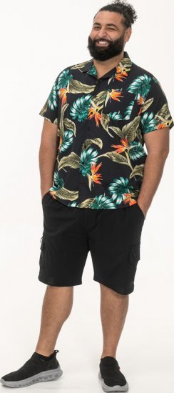 D555 Selby Hawaiian AOP Short Sleeve Revere Collar Shirt Black - Kauluspaidat - Miesten isot kauluspaidat 2XL – 8XL