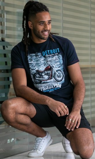 D555 Knowle Detroit Motor Bike Printed Crew Neck T-Shirt Navy - T-paidat - Isot T-paidat 2XL – 14XL
