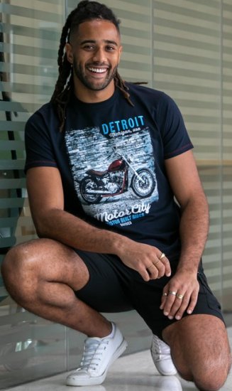 D555 Knowle Detroit Motor Bike Printed Crew Neck T-Shirt Navy - T-paidat - Isot T-paidat 2XL – 14XL