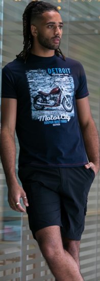 D555 Knowle Detroit Motor Bike Printed Crew Neck T-Shirt Navy - T-paidat - Isot T-paidat 2XL – 14XL