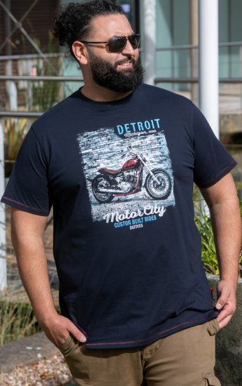 D555 Knowle Detroit Motor Bike Printed Crew Neck T-Shirt Navy - T-paidat - Isot T-paidat 2XL – 14XL