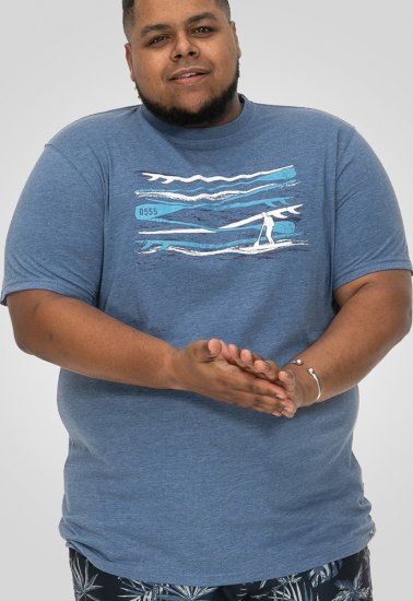 D555 Cardiff Surfer And Waves Printed Crew Neck T-shirt Denim Marl - T-paidat - Isot T-paidat 2XL – 14XL