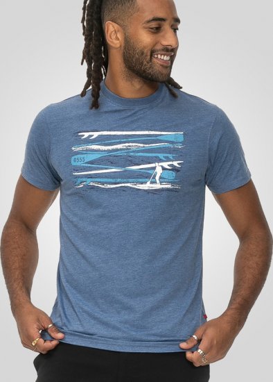 D555 Cardiff Surfer And Waves Printed Crew Neck T-shirt Denim Marl - T-paidat - Isot T-paidat 2XL – 14XL