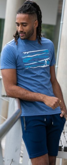 D555 Cardiff Surfer And Waves Printed Crew Neck T-shirt Denim Marl - T-paidat - Isot T-paidat 2XL – 14XL