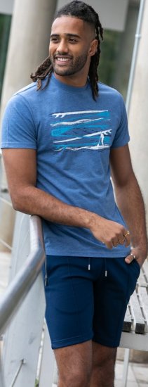 D555 Cardiff Surfer And Waves Printed Crew Neck T-shirt Denim Marl - T-paidat - Isot T-paidat 2XL – 14XL