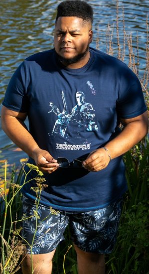D555 Cameron Official Terminator Printed Crew Neck T-Shirt Dark Navy - T-paidat - Isot T-paidat 2XL – 14XL