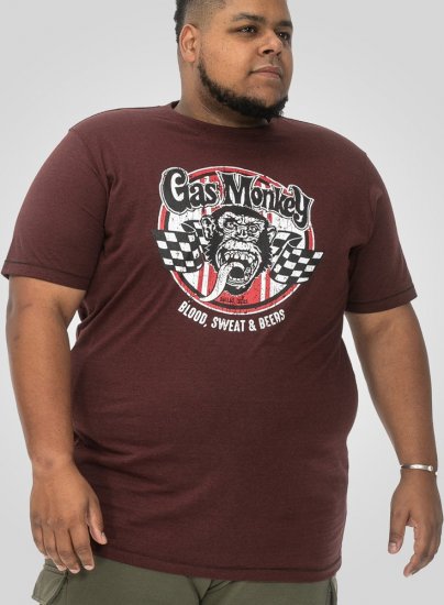 D555 Loughborough Official Gas Monkey Crew Neck T-Shirt Burgundy Black Twist - T-paidat - Isot T-paidat 2XL – 14XL