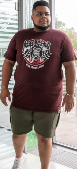 D555 Loughborough Official Gas Monkey Crew Neck T-Shirt Burgundy Black Twist - T-paidat - Isot T-paidat 2XL – 14XL