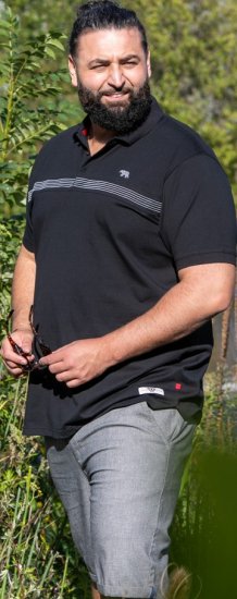 D555 Stafford Cut And Sew Embroidery Stripe Short Sleeve Polo Black - Pikeepaidat - Miesten isot pikeepaidat